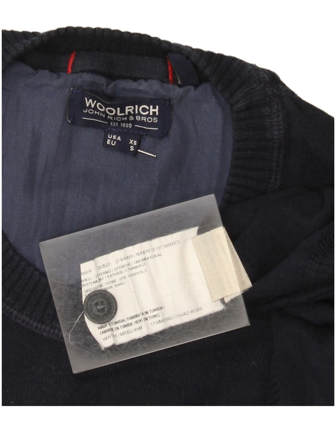 Pulover pentru bărbați Woolrich cu gât crew pulover mic din bumbac bleumarin