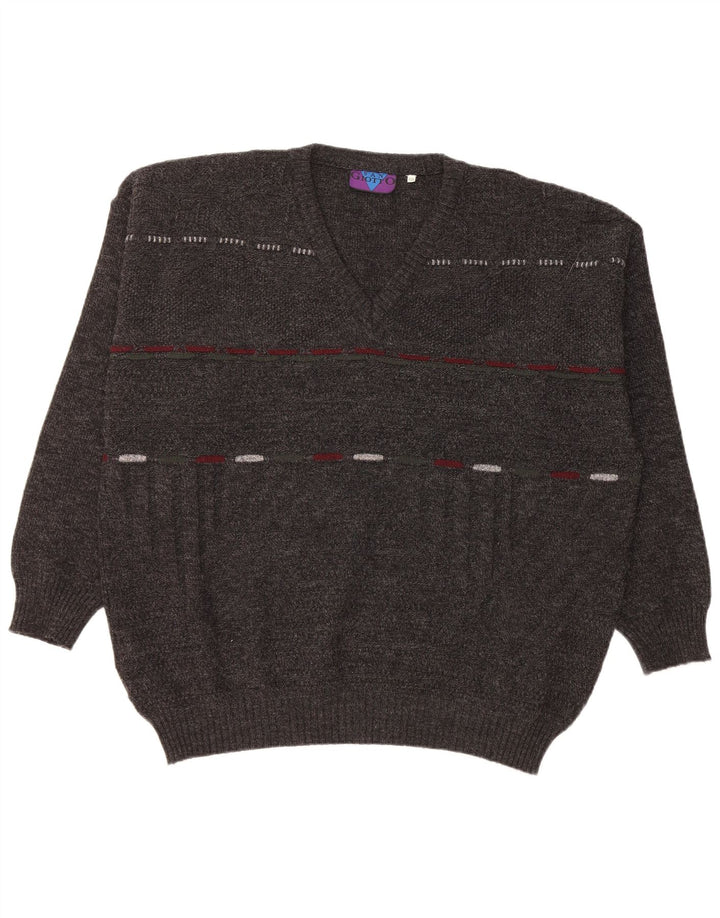 Pulover VINTAGE pentru bărbați cu decolteu în V IT 56 XL gri acrilic