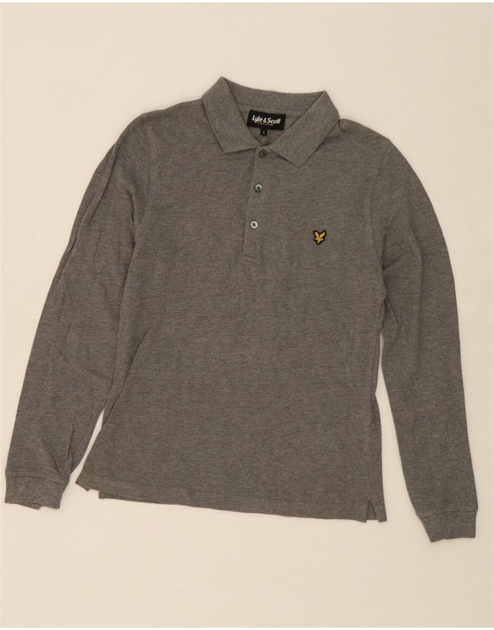 LYLE & SCOTT Womens Oversized Long Sleeve Polo Shirt UK 10 Small Grey Vintage Lyle & Scott and Second-Hand Lyle & Scott from Messina Hembry 