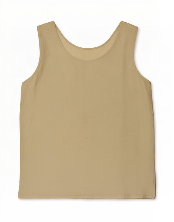 Bluză fără mâneci Vintage pentru femei UK 14 Medium Khaki Silk