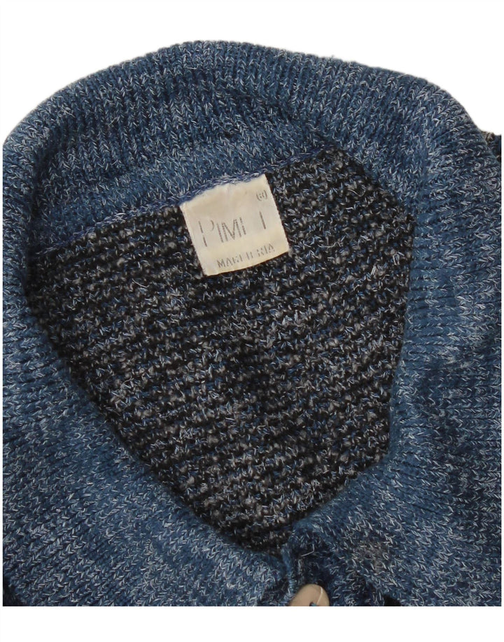 Pulover vintage pentru bărbați cu gât polo, albastru mediu geometric