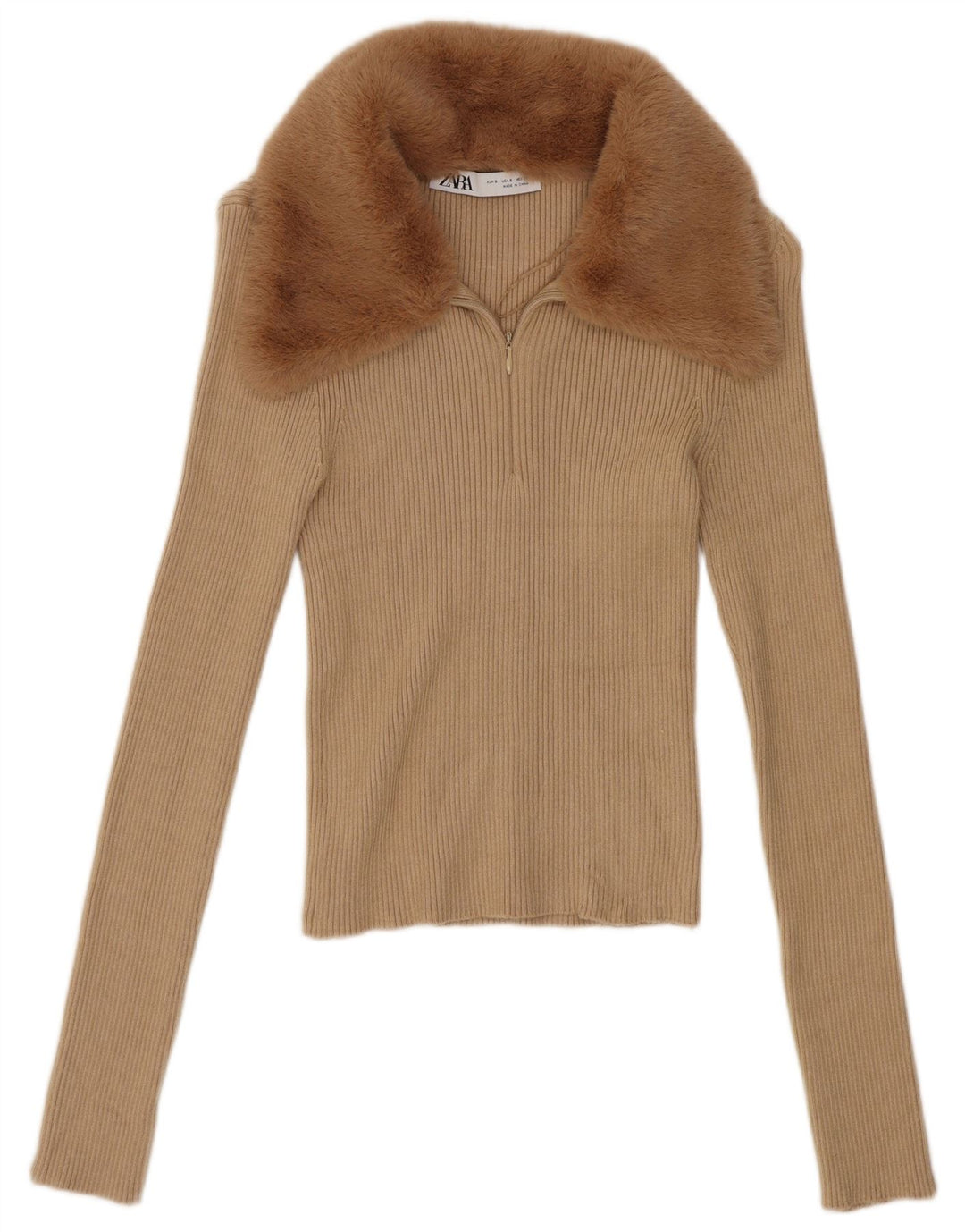 Crop Top pentru femei Zara cu mânecă lungă UK 8 Small Bej