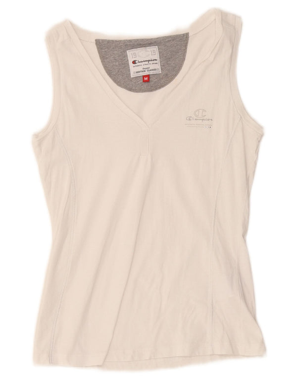 Champion Womens Heritage Classics Vest Top UK 12 Medium White Bumbac