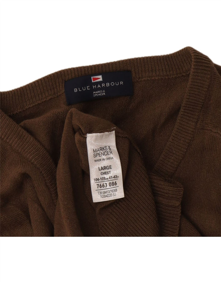 Marks & Spencer Pulover cu decolteu în V Blue Harbour pentru bărbați, maro mare, acrilic