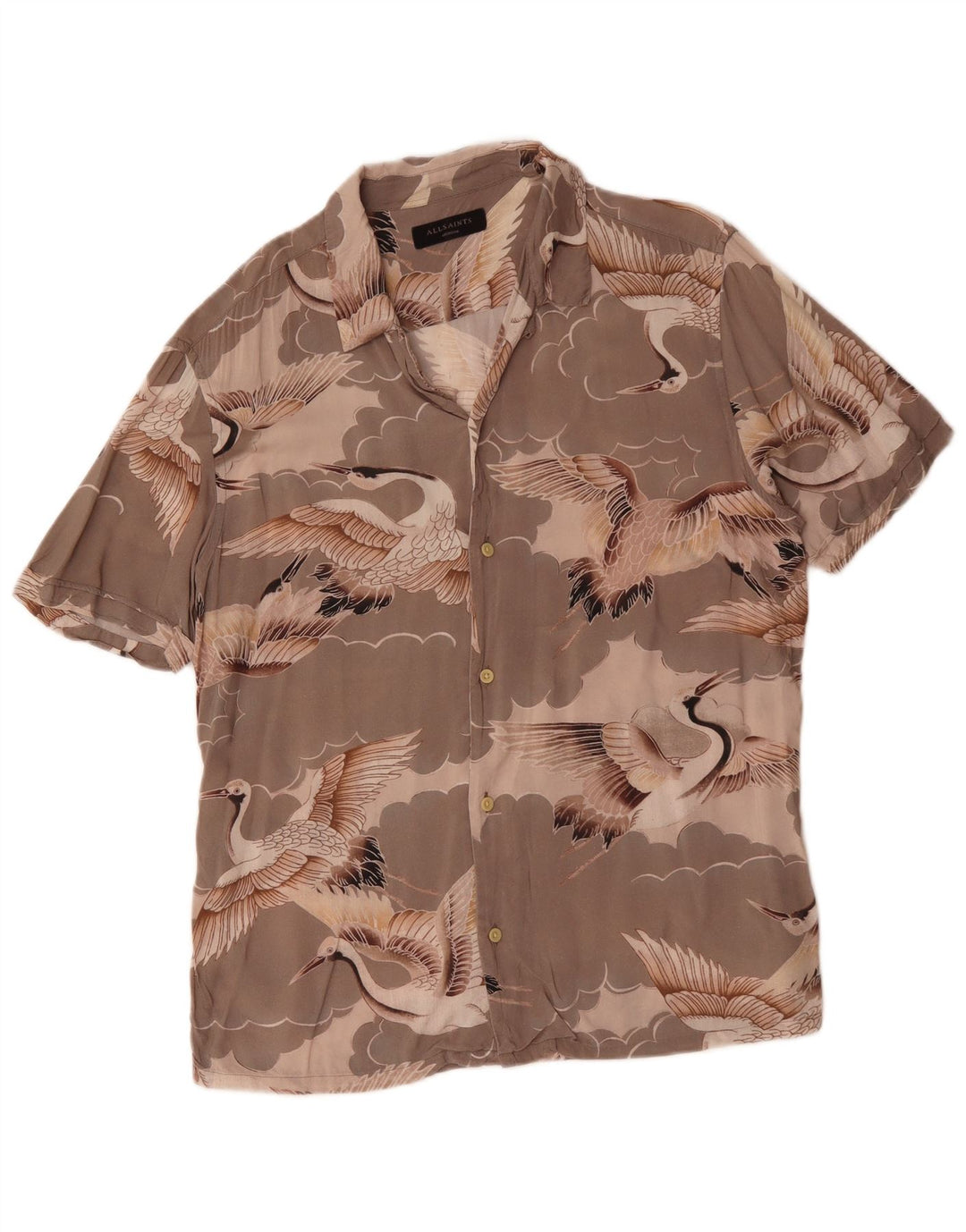 Cămașă cu mânecă scurtă pentru bărbați All Saints Gri mediu Animal Print Viscoză Pasăre