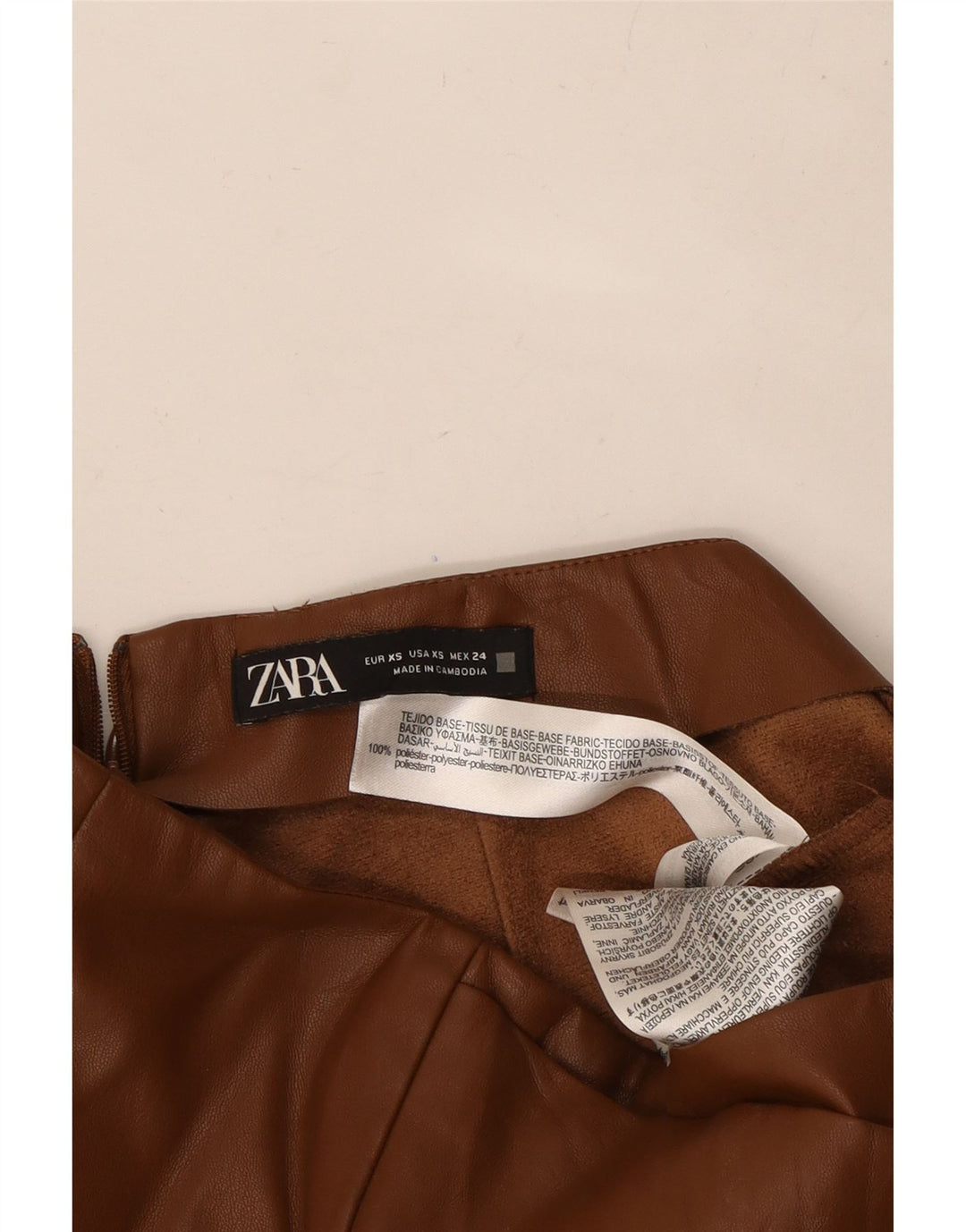 Pantaloni scurți din piele artificială ZARA XS W25 maro poliester