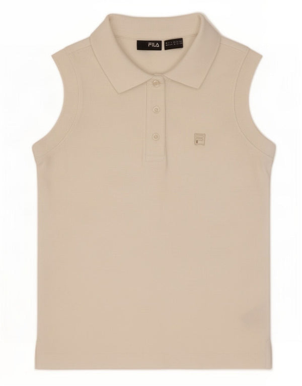Tricou polo fără mâneci Fila pentru femei UK 12, bumbac alb mediu