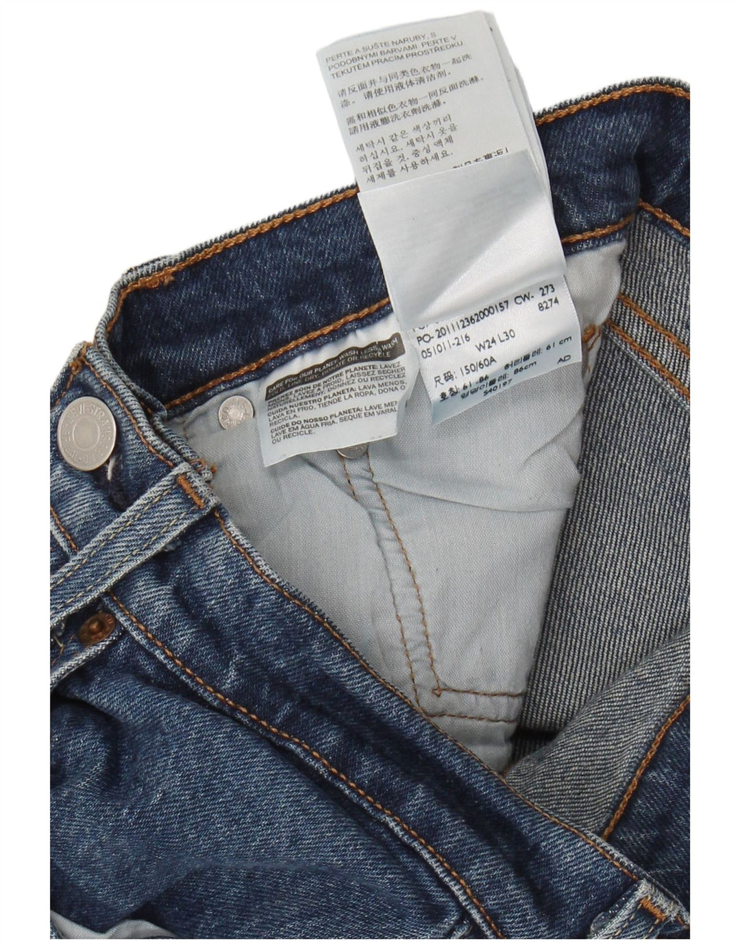 Blugi drepti pentru femei LEVI'S 501 W24 L30 bumbac albastru