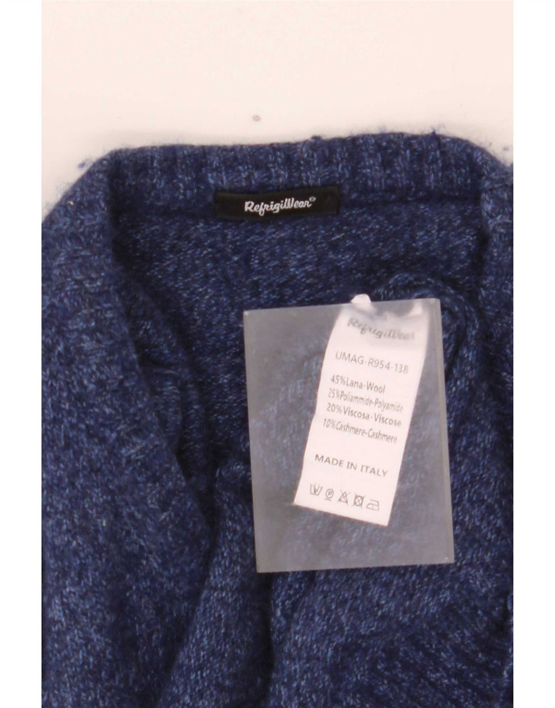 Refrigiwear Pulover pentru bărbați cu decolteu rotund din lână albastru bleumarin mediu