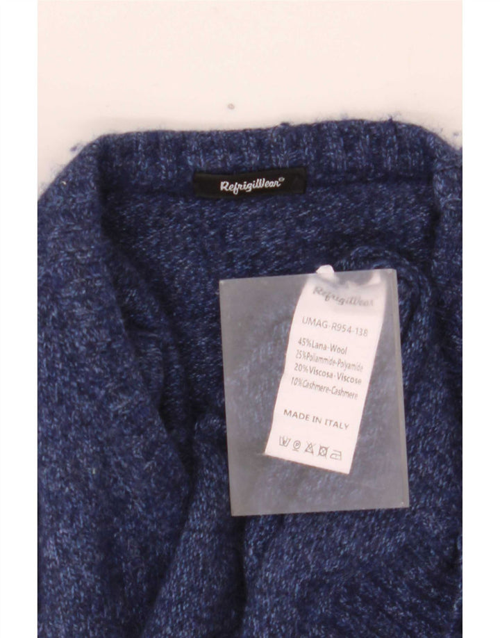 Refrigiwear Pulover pentru bărbați cu decolteu rotund din lână albastru bleumarin mediu