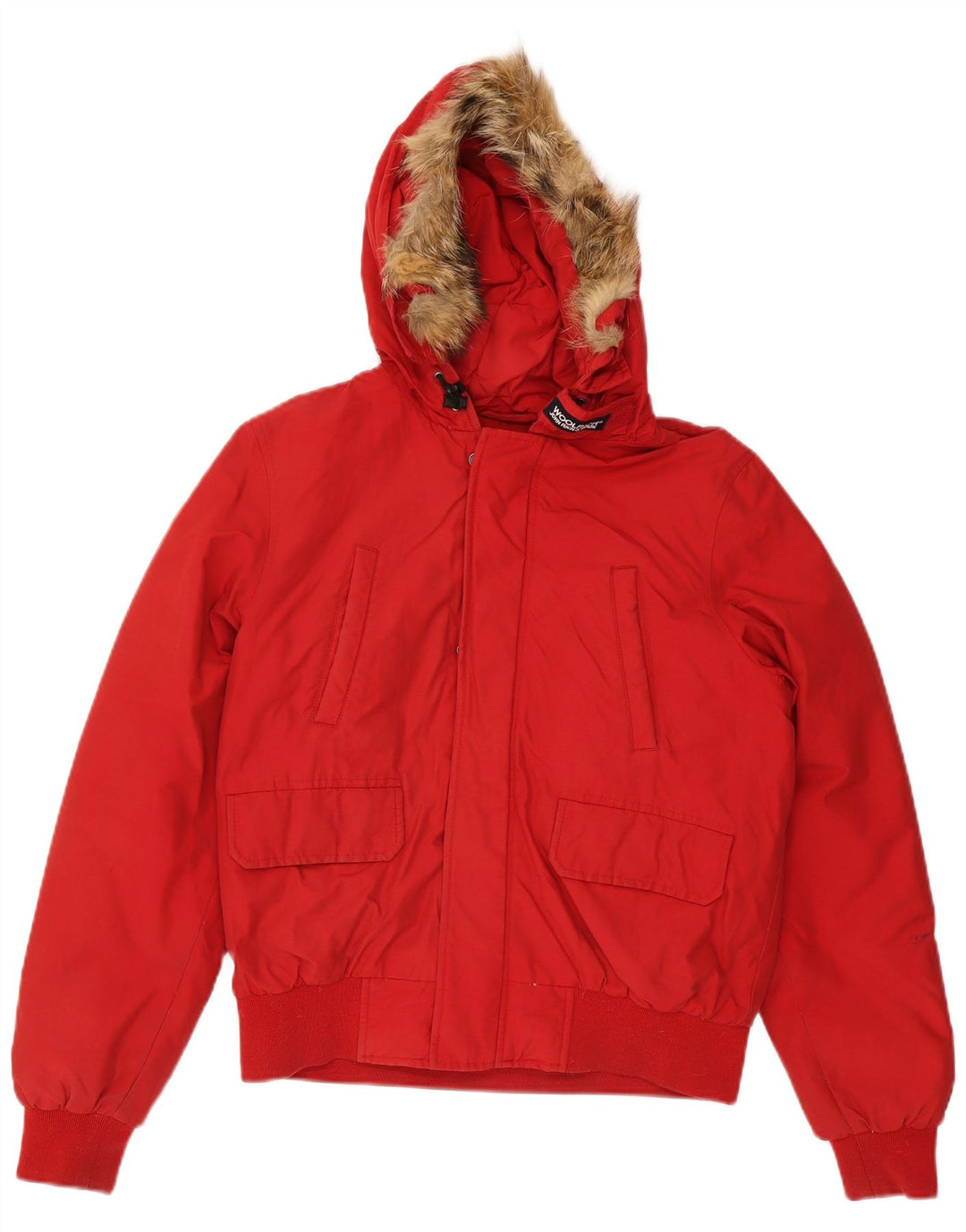 Jachetă căptușită cu glugă Woolrich pentru băieți 13-14 ani, bumbac roșu