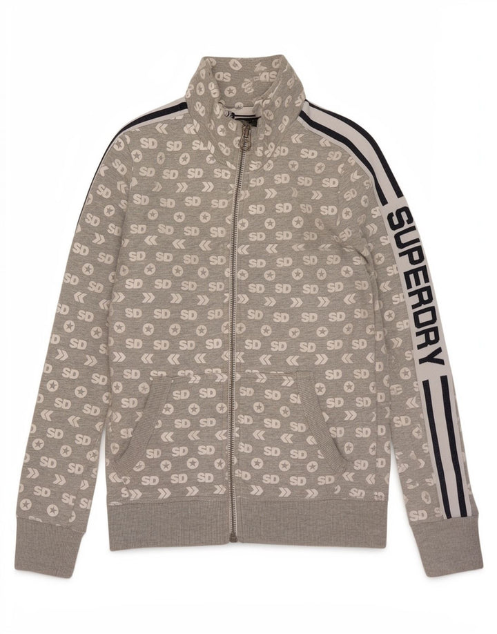 Jachetă de top pentru trening Superdry pentru femei, UK 10, bumbac gri mic