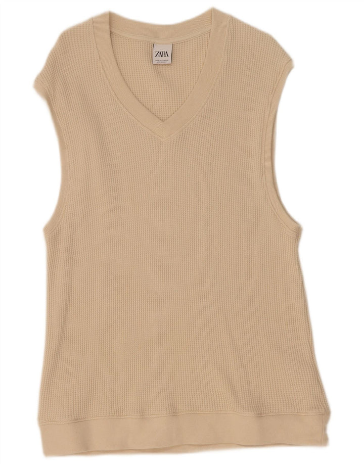 Zara Barbati Vesta Tank Top XL Bej Bumbac