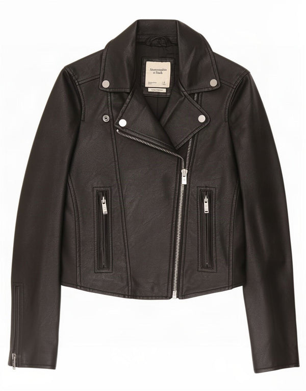 Jachetă motociclist din piele artificială pentru femei Abercrombie & Fitch UK 10 Mic Negru