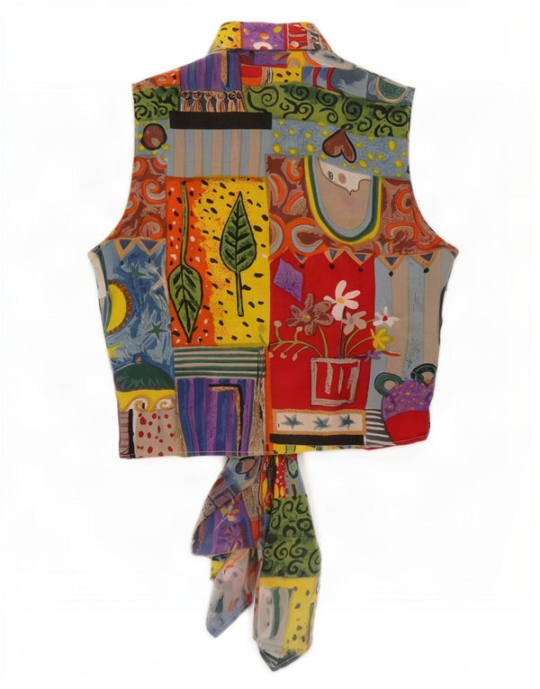 Bluză vintage pentru femei, cămașă crop UK 12 Medium Multicolor Patchwork