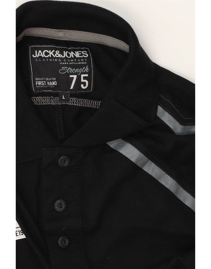 Tricou polo pentru bărbați JACK & JONES, mare, negru, geometric