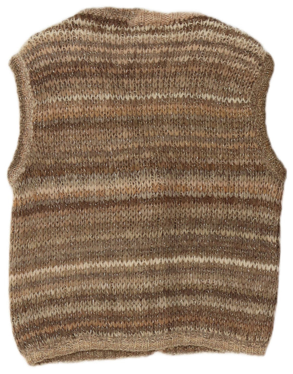 Pulover Cardigan fără mâneci Vintage pentru femei UK 10 mic maro cu dungi