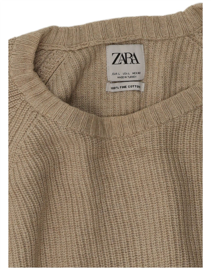 Pulover pentru damă Zara, cu gât turnut, mare, bej, bumbac