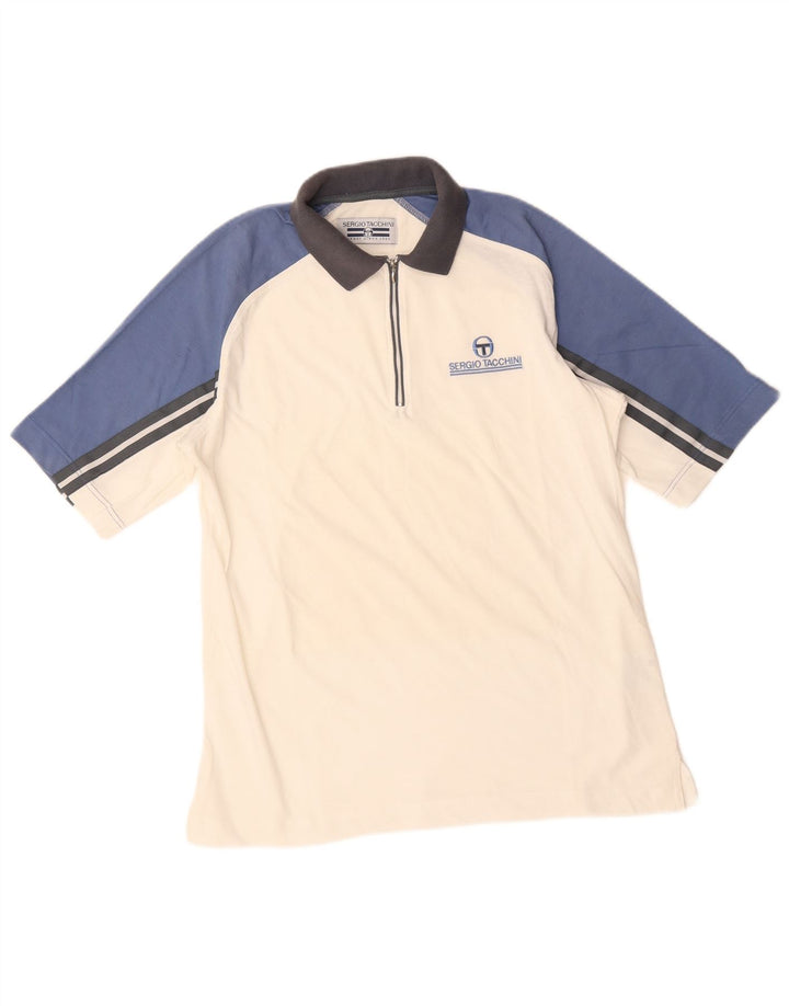 SERGIO TACCHINI Tricou polo bărbătesc din bumbac alb mediu, bloc de culoare