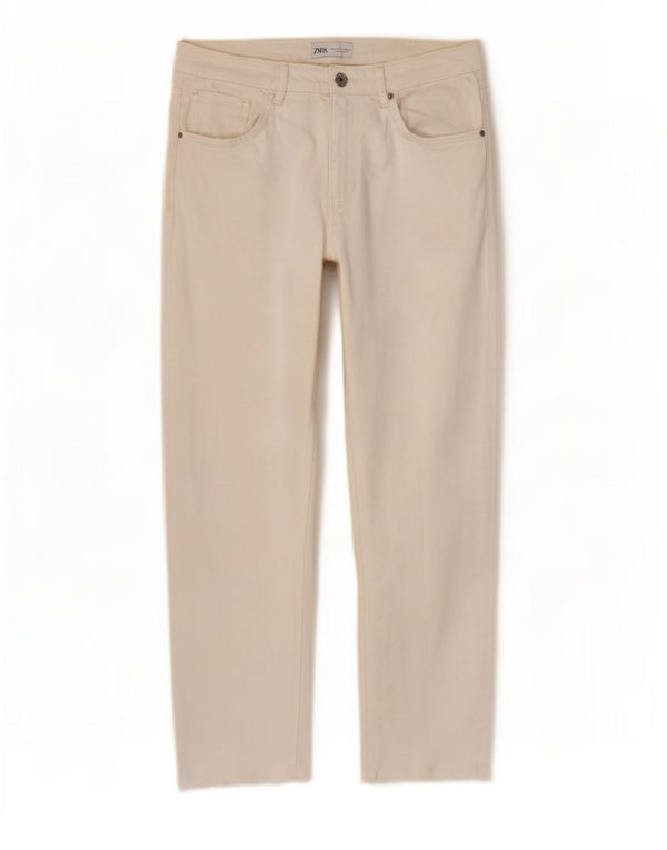 Blugi Drepți Crop pentru Damă Zara EU 40 Medium L30 L26 Alb