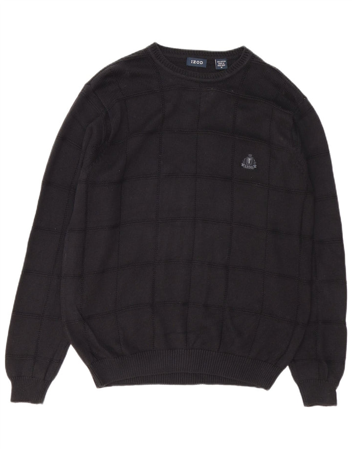 Pulover IZOD pentru bărbați, cu gât roșu, bumbac mediu negru