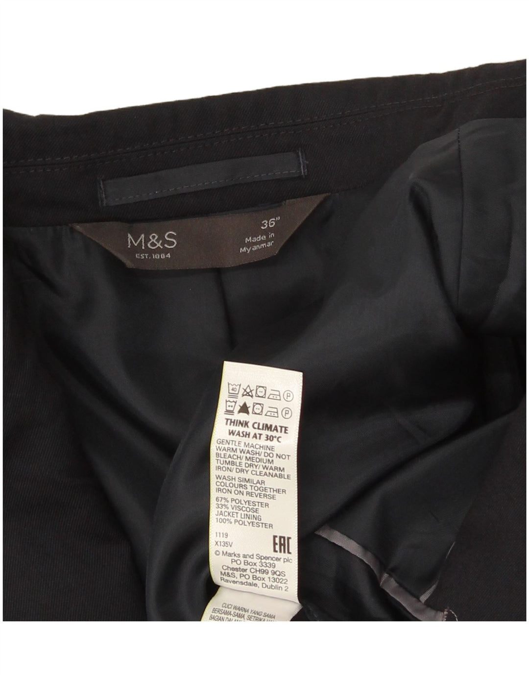 Jachetă pentru bărbați Marks & Spencer pentru bărbați, cu 2 nasturi, UK 36 Poliester bleumarin mic