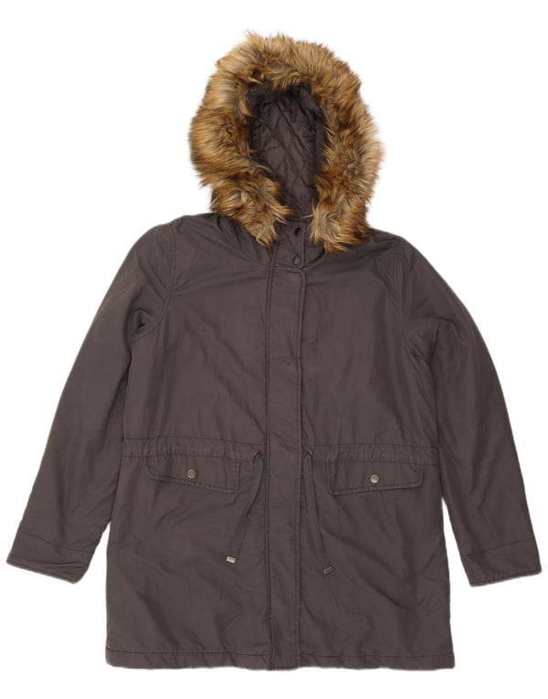 Jachetă parka cu glugă Benetton pentru femei UK 40 mare bumbac gri