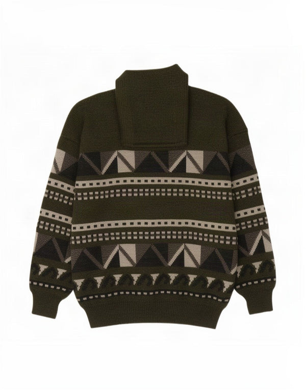 Pulover vintage cu gât polo pentru bărbați, mare, verde, geometric