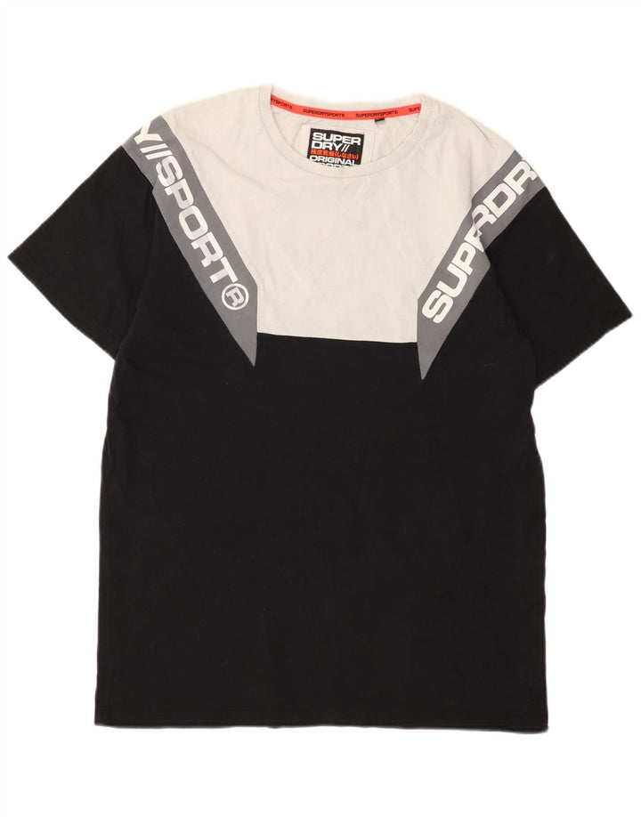 Tricou grafic pentru bărbați Superdry Top mediu negru din bumbac color bloc