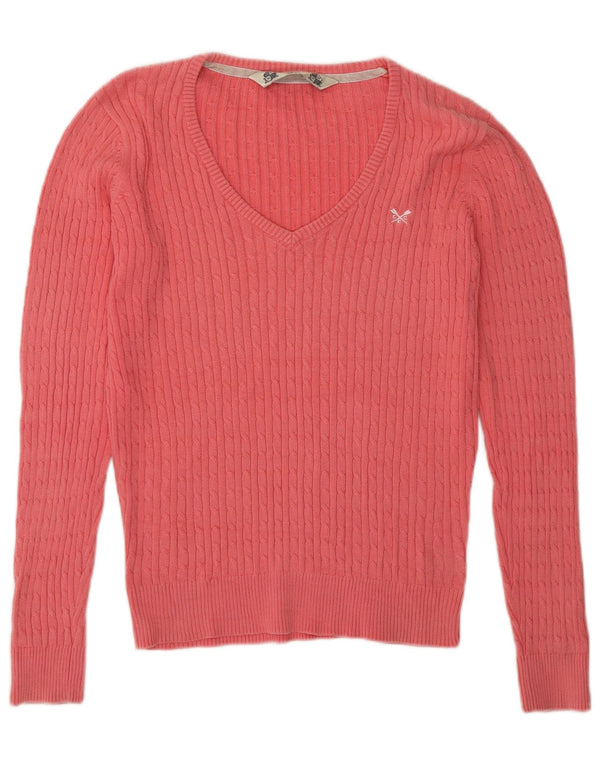 Crew Clothing Pulover pentru femei cu decolteu în V UK 12 Bumbac roz mediu