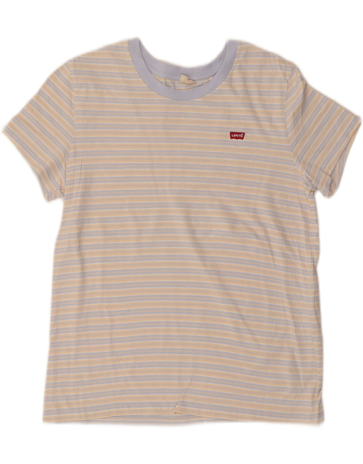 LEVI'S Womens T-Shirt Top UK 14 Medium Beige Striped Cotton