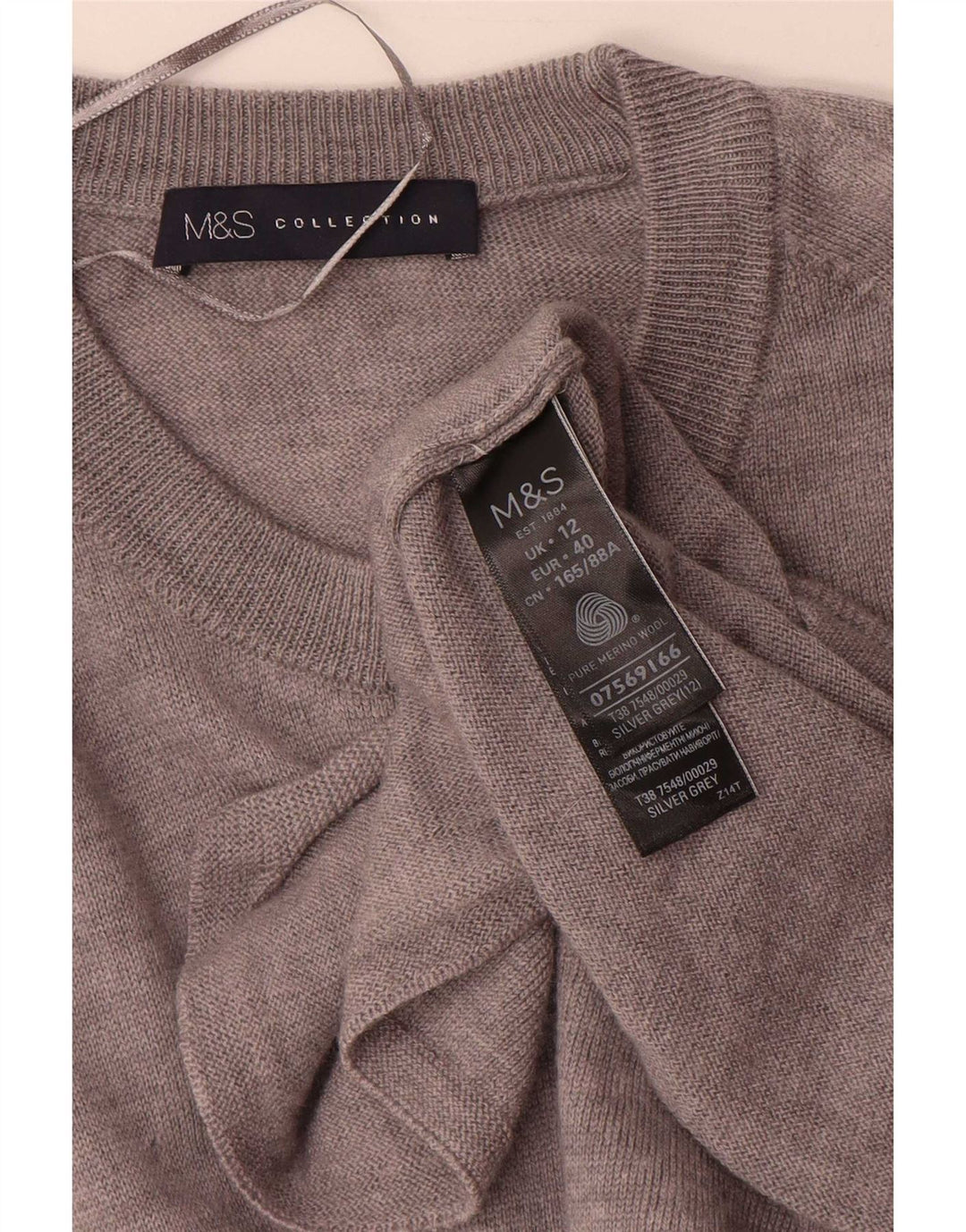 Rochie pulover cu mânecă lungă pentru femei Marks & Spencer UK 12, gri mediu