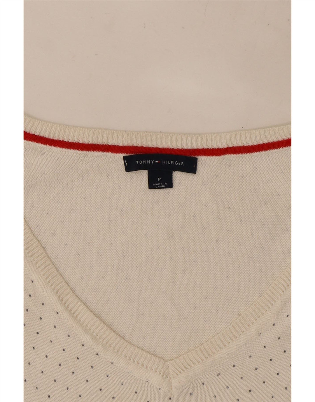 Pulover Tommy Hilfiger pentru femei cu decolteu în V UK 12 Medium White Spotted