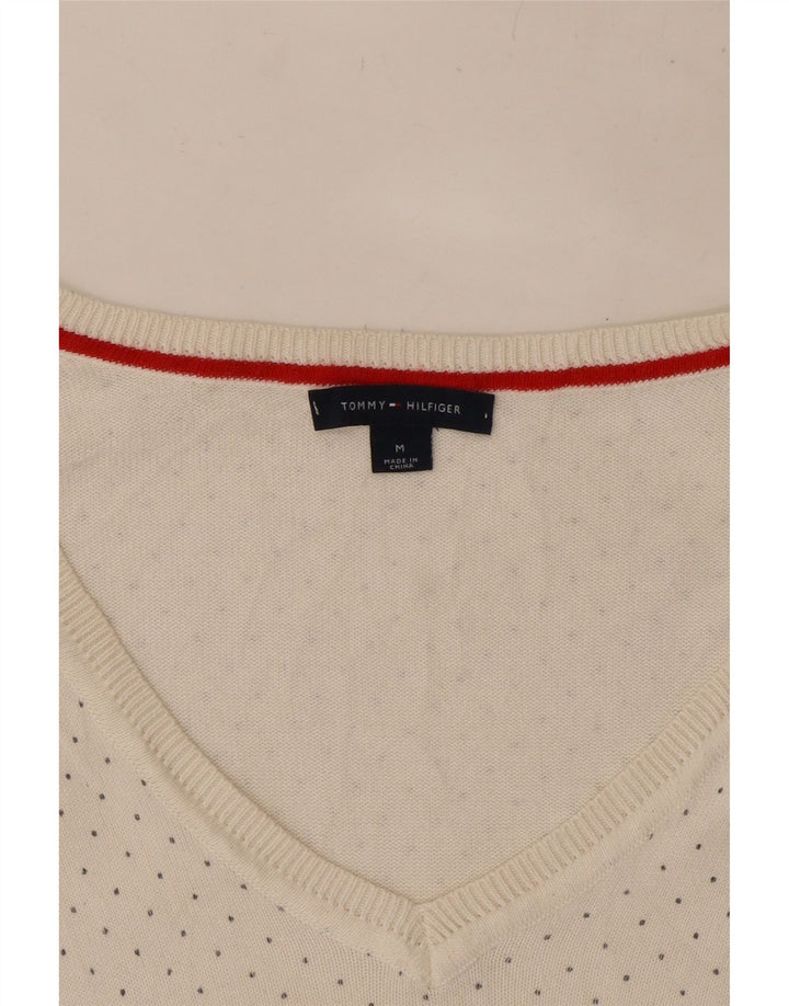 Pulover Tommy Hilfiger pentru femei cu decolteu în V UK 12 Medium White Spotted