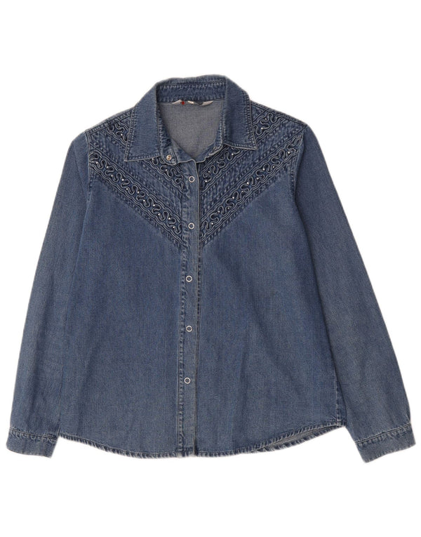 Cămașă de denim vintage pentru femei UK 14, bumbac albastru mediu