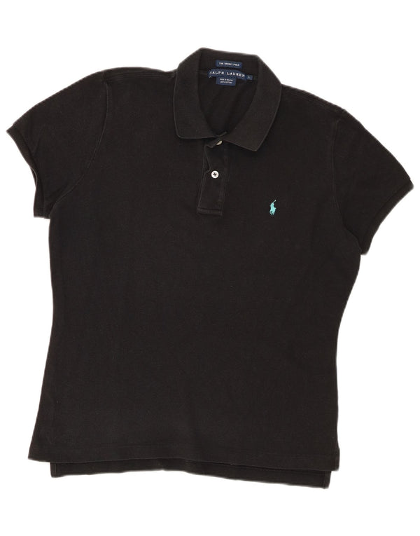 Polo slim pentru femei Ralph Lauren UK 14 mare bumbac negru