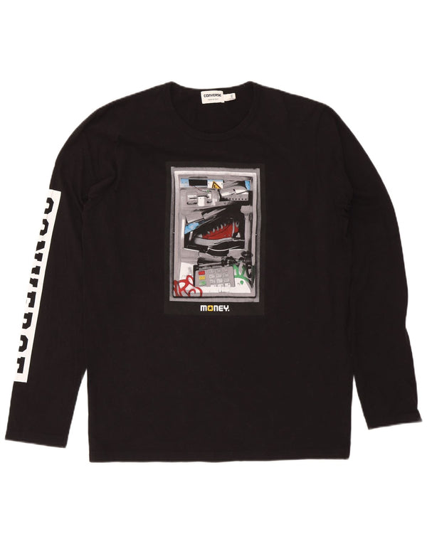 Top grafic Converse pentru bărbați cu mânecă lungă 2XL, bumbac negru