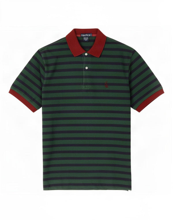 Tricou Polo Rugby Nautica pentru bărbați, bumbac cu dungi verzi mici