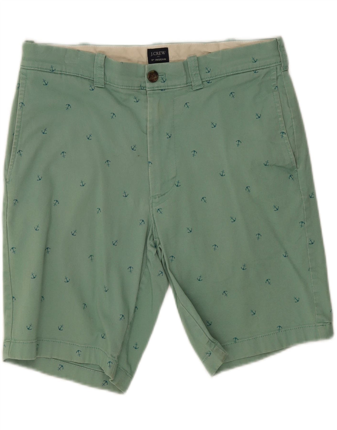 J. CREW Mens Abstract Pattern Chino Shorts W31 Medium  Green Cotton Vintage J. Crew and Second-Hand J. Crew from Messina Hembry 