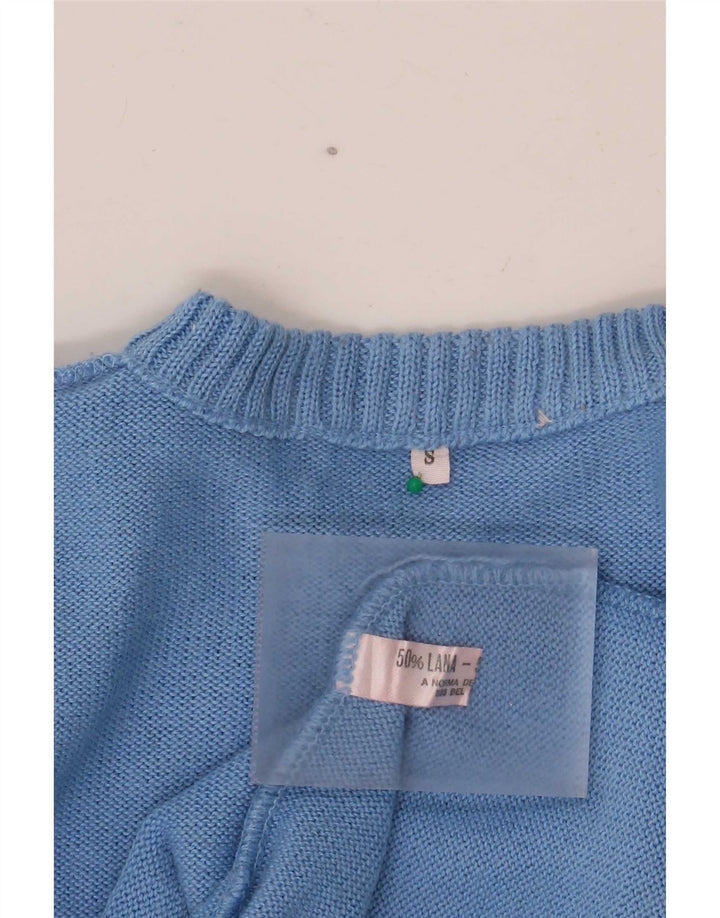 Pulover vintage pentru bărbați cu gâtul turnat, lână geometrică mică, albastră