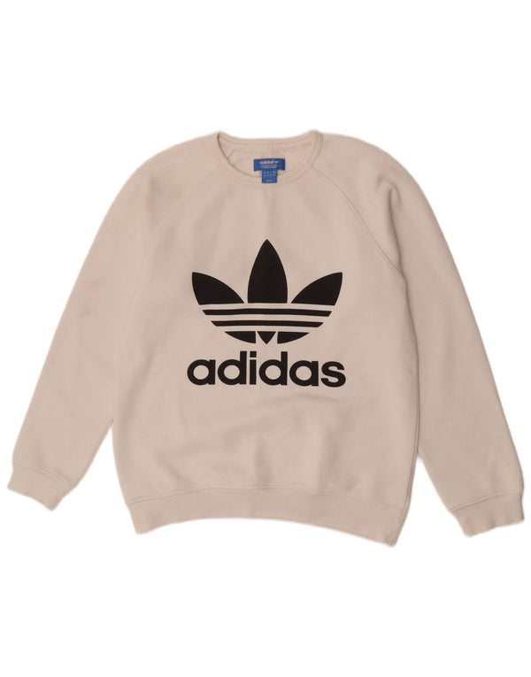 Hanorac grafic pentru bărbați Adidas Jumper mic, alb, sport din bumbac