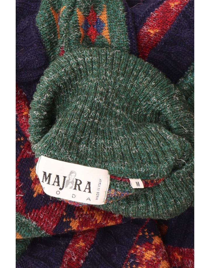 Pulover vintage pentru bărbați cu gât rulat, lână de alpaca geometrică, verde mediu