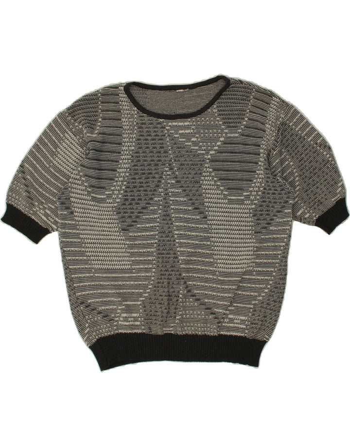 VINTAGE Womens Abstract Pattern Crew Neck Jumper Sweater UK 16 Large Grey Vintage Vintage and Second-Hand Vintage from Messina Hembry 