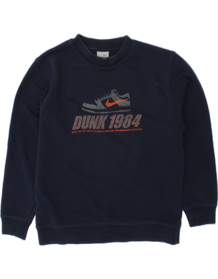 NIKE Boys Graphic Sweatshirt Jumper 8-9 Years Small  Navy Blue Cotton Vintage Nike and Second-Hand Nike from Messina Hembry 
