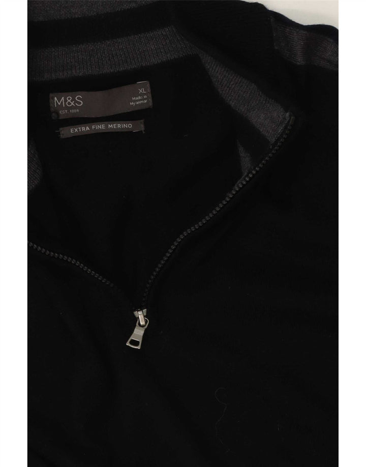 Pulover Marks & Spencer pentru bărbați, cu fermoar și gât, XL, negru, color block
