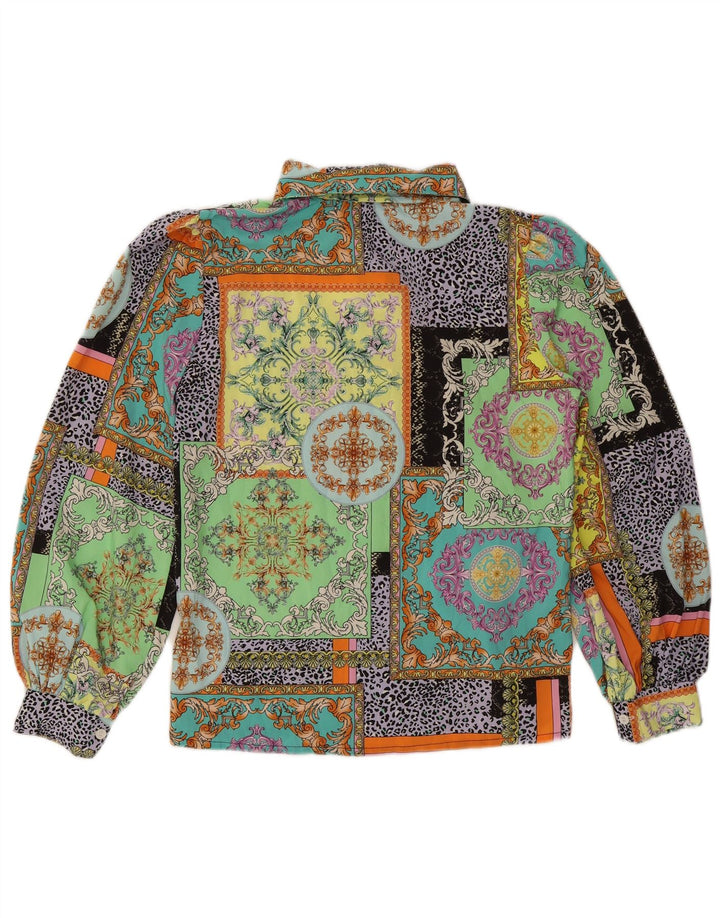 Bluză de cămașă vintage pentru femei UK 14, medie, multicoloră, din bumbac mozaic