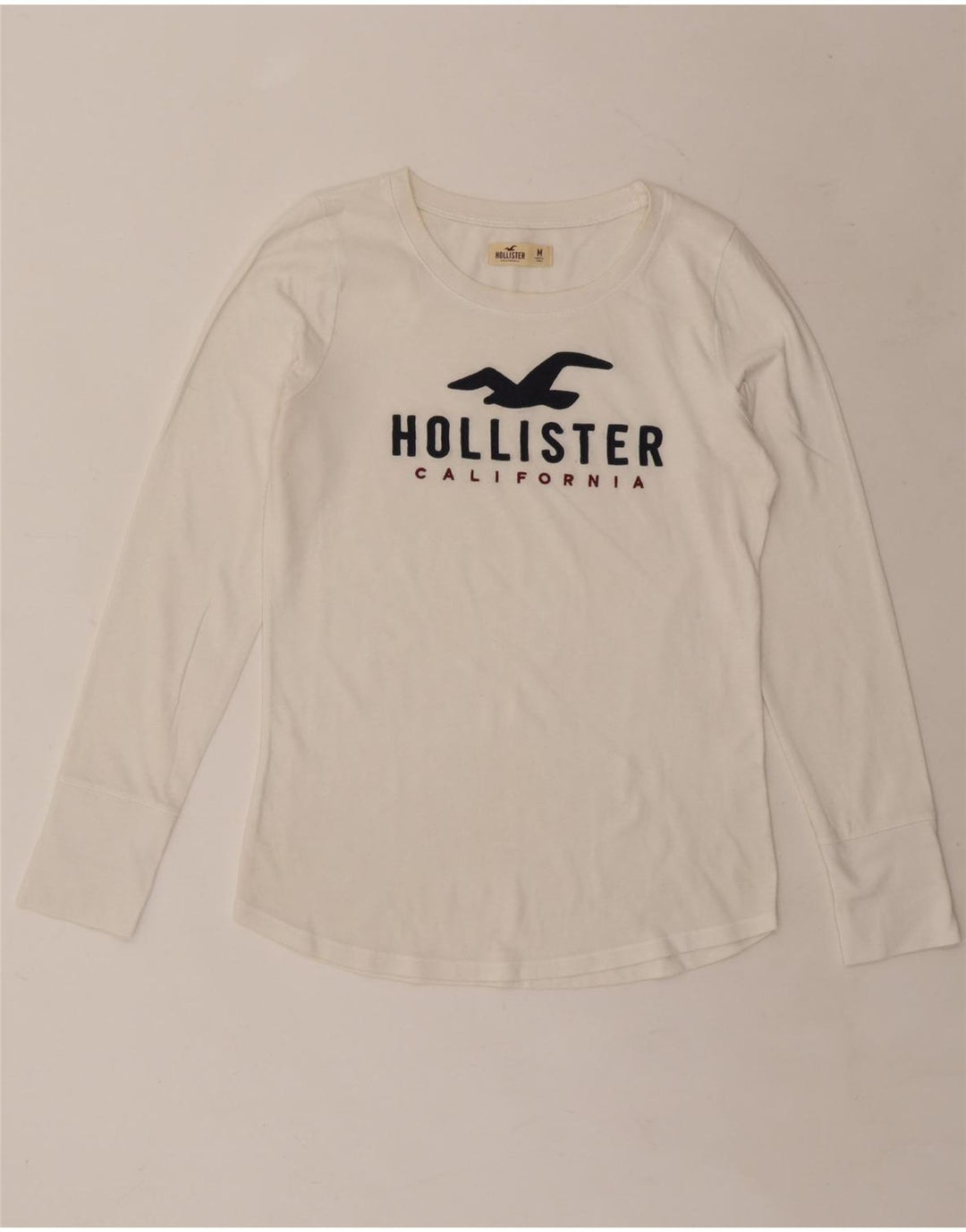 HOLLISTER Top grafic pentru femei cu mânecă lungă UK 14 Medium White