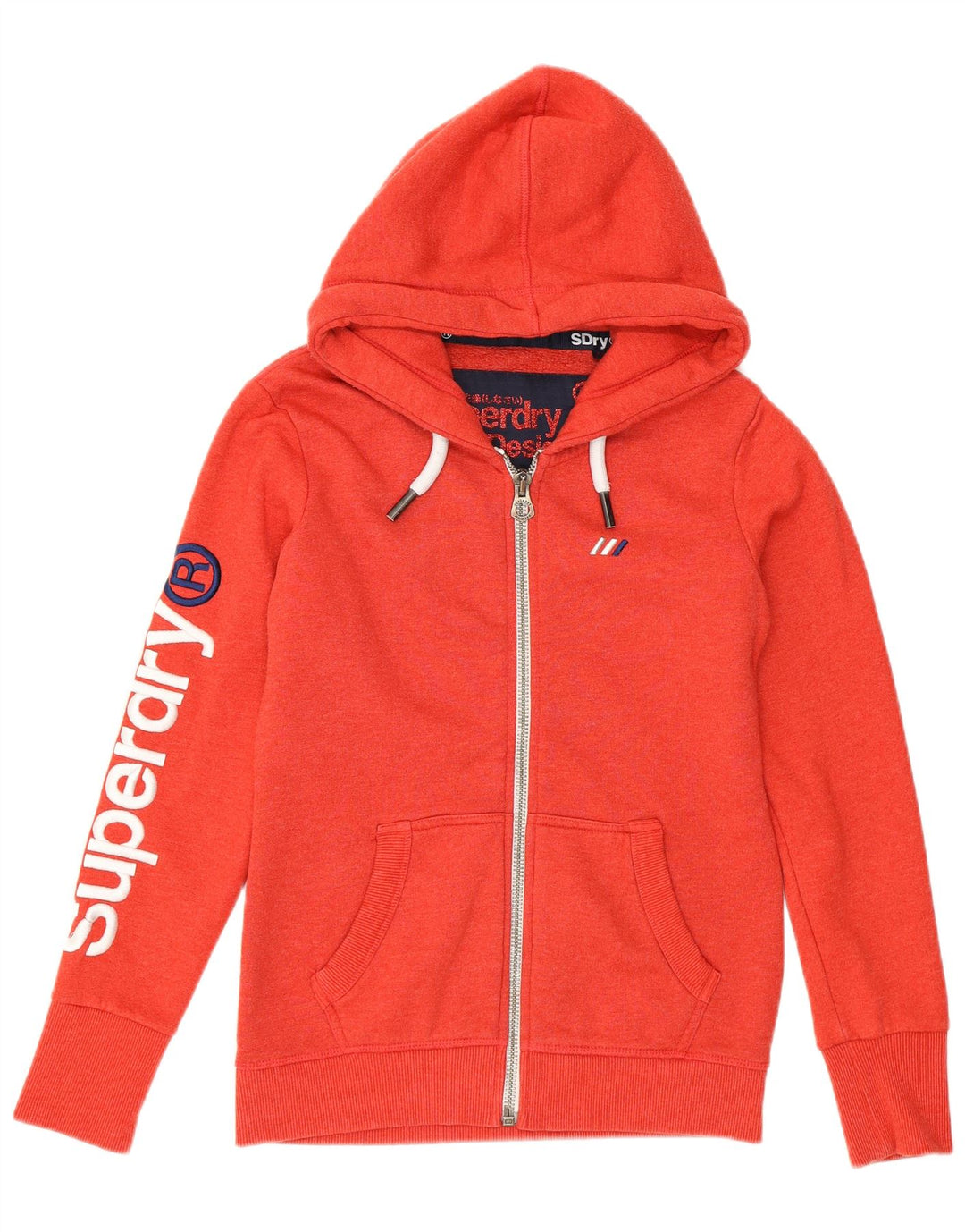 SUPERDRY Pulover cu glugă cu fermoar grafic pentru femei UK 8 Bumbac portocaliu mic