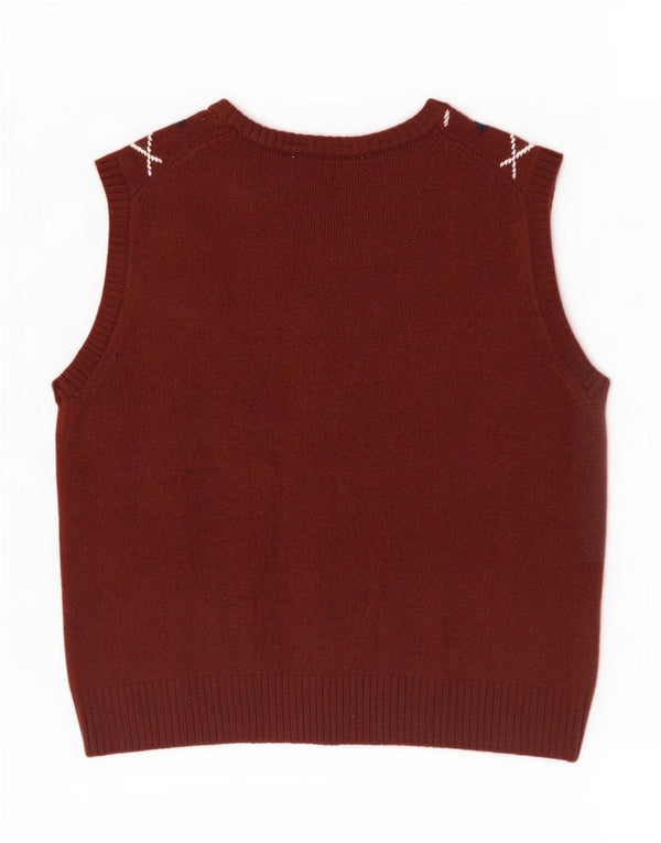 Zara Womens Sleeveless Cardigan Sweater UK 14 Large Brown Argyle/Diamond