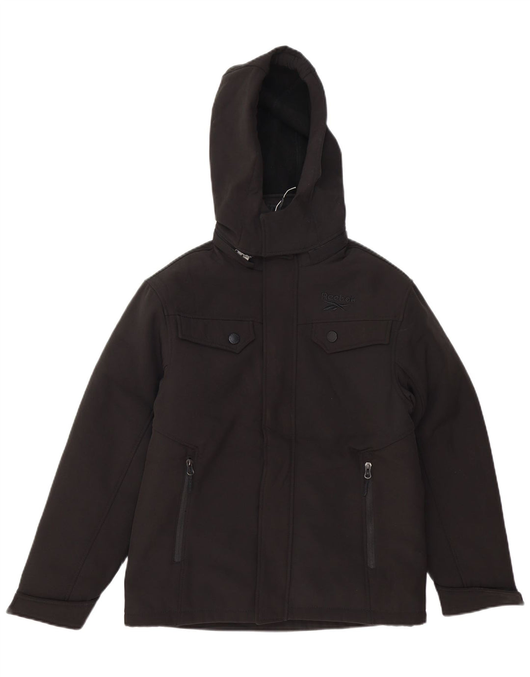 Jachetă de vânt cu glugă REEBOK pentru băieți 10-11 ani, poliester negru